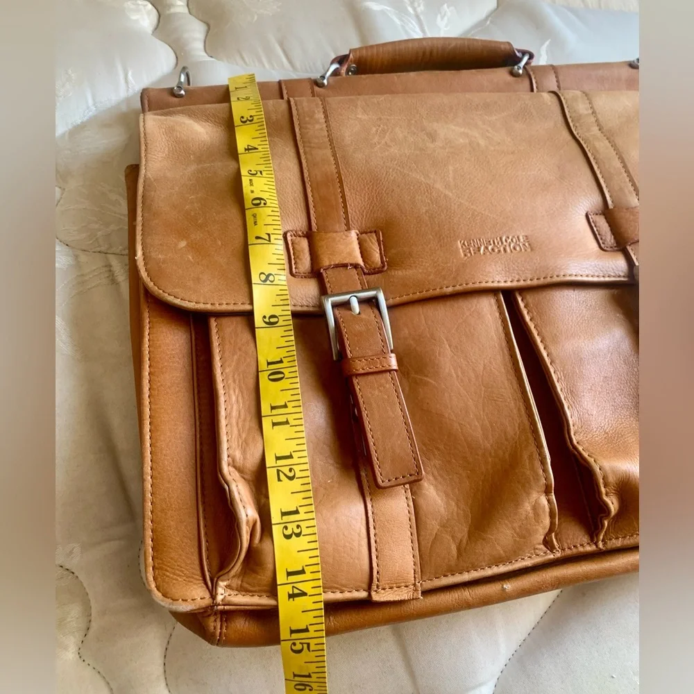 Kenneth Cole Reaction Cognac Leather Laptop Briefcase Messenger Bag